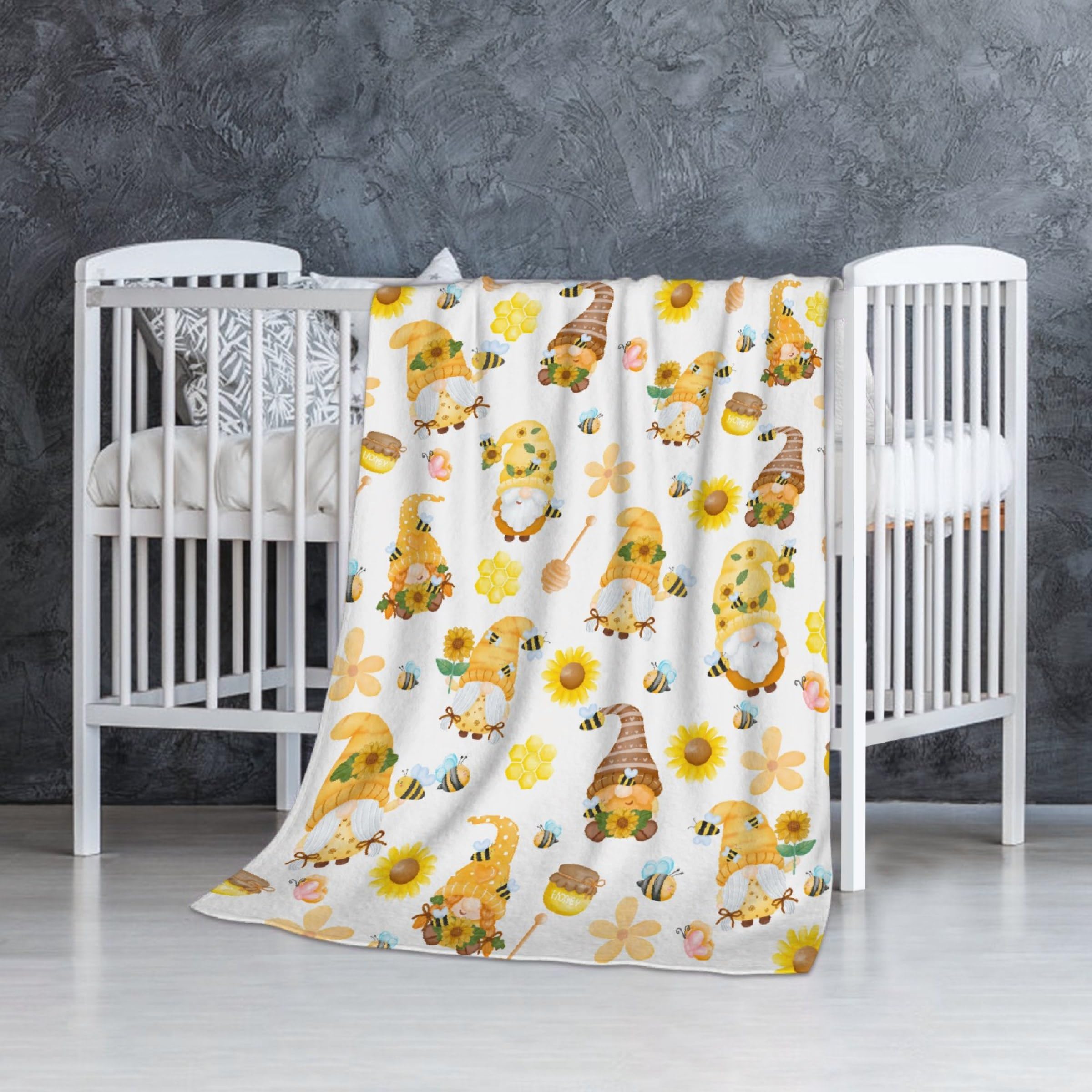 SUPERICH Gnome Bee blanket folded on bed highlights size and warmth.