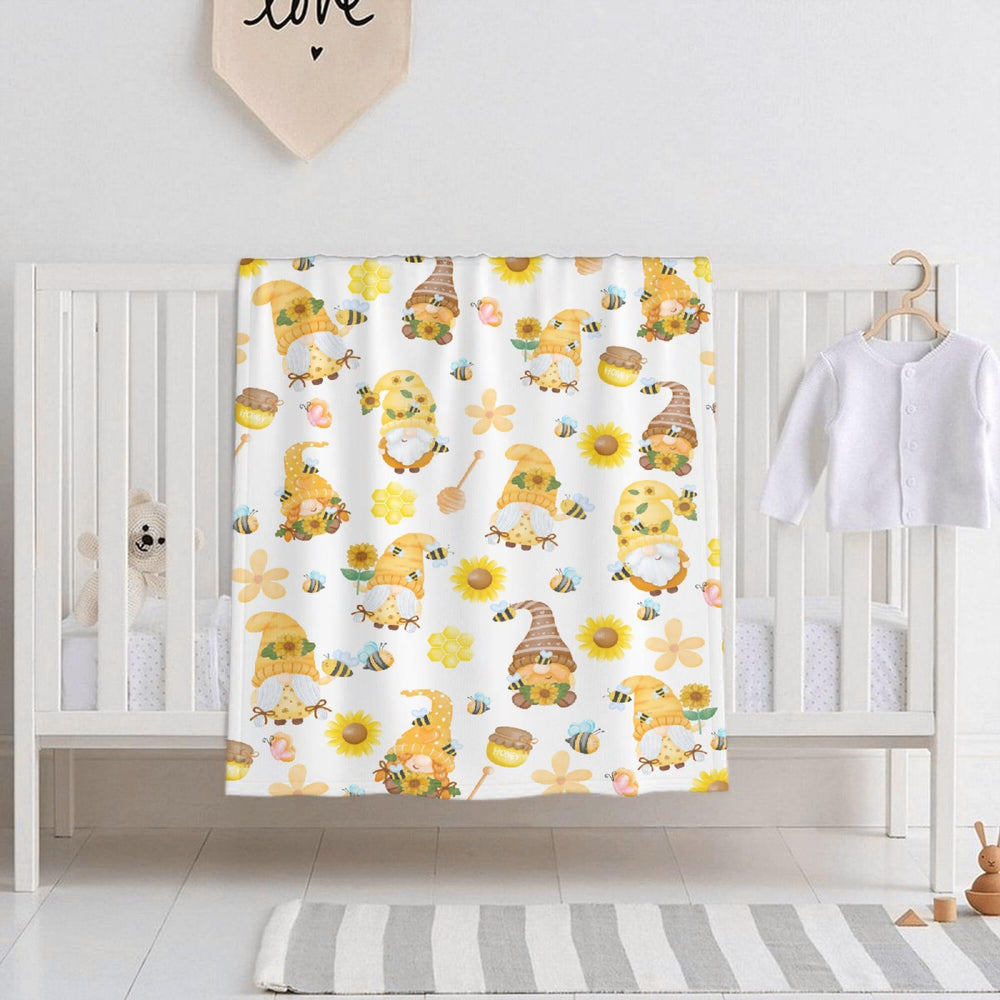 SUPERICH Gnome Bee blanket spread on sofa for cozy family movie night.