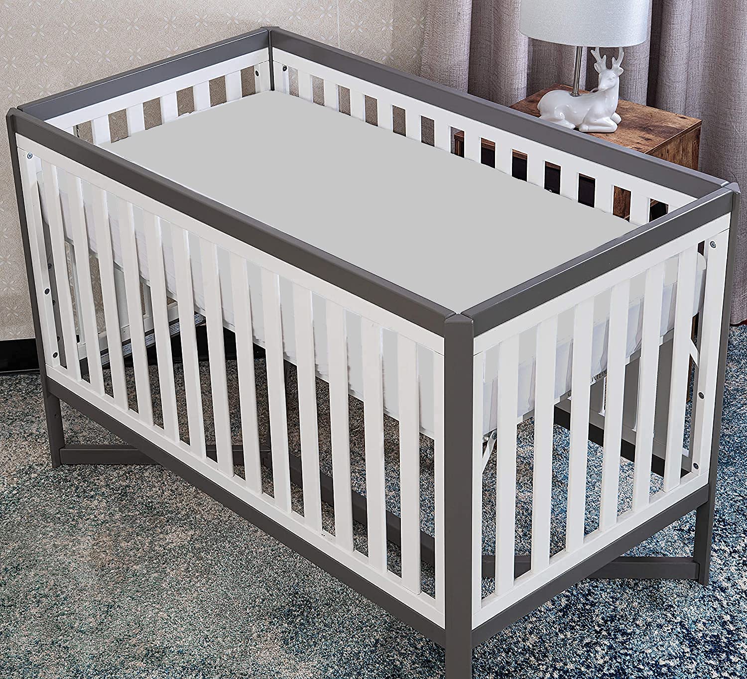 Packaging image of Superity Linen crib sheet displaying brand-ready product.
