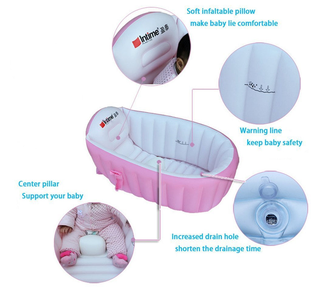 SuperLi pink bath tub shows water level marks for predictable filling.