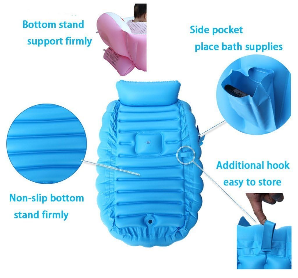Textured bottom on the blue SuperLi tub prevents slipping during baths.