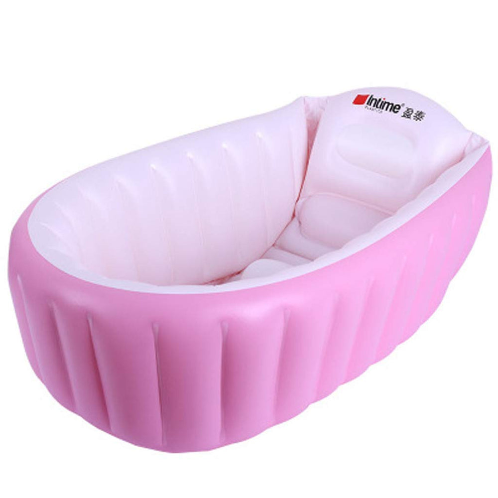 SuperLi inflatable baby bathtub pink foldable design enables easy travel bath time.