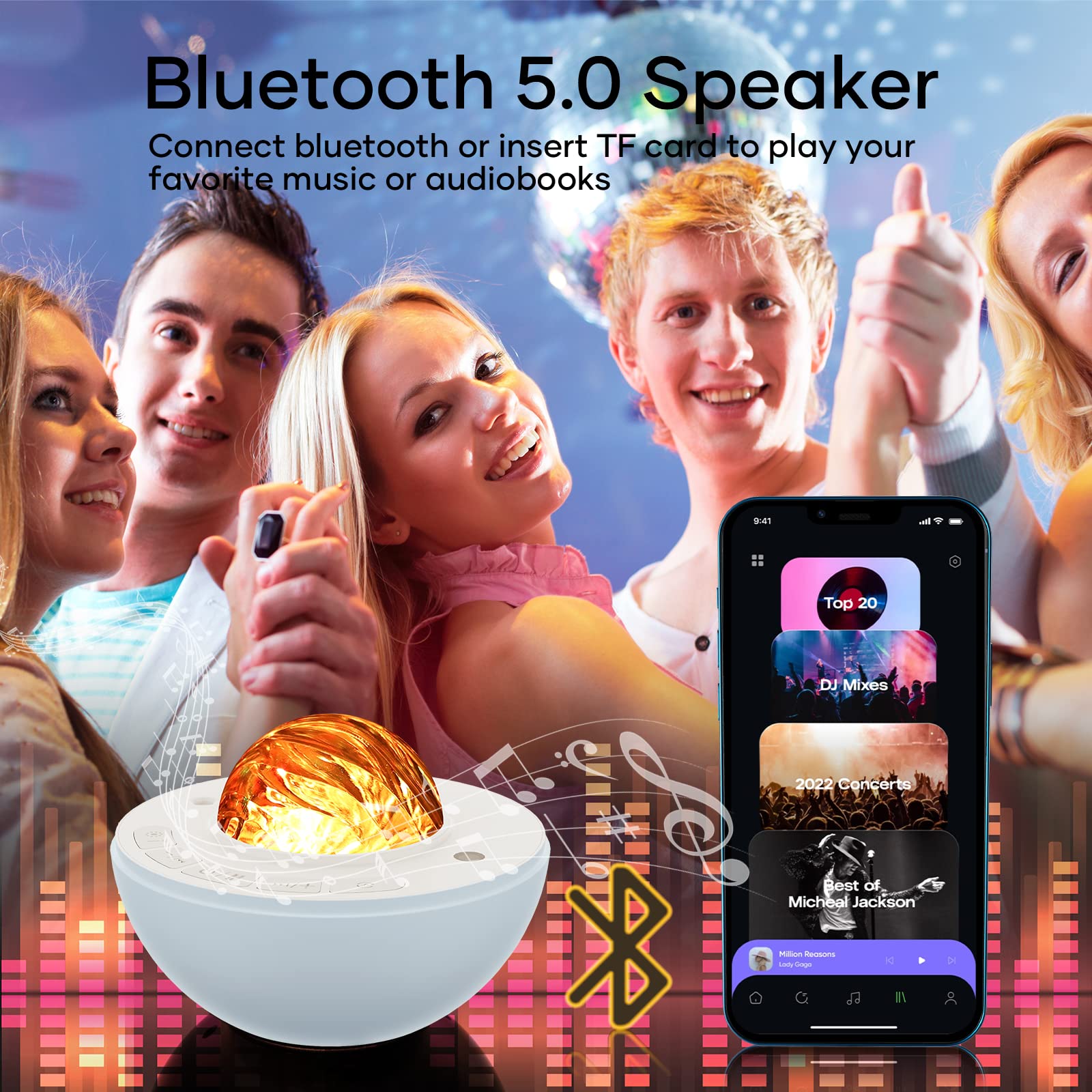 SUPFOO Galaxy Projector plays white noise and music via Bluetooth