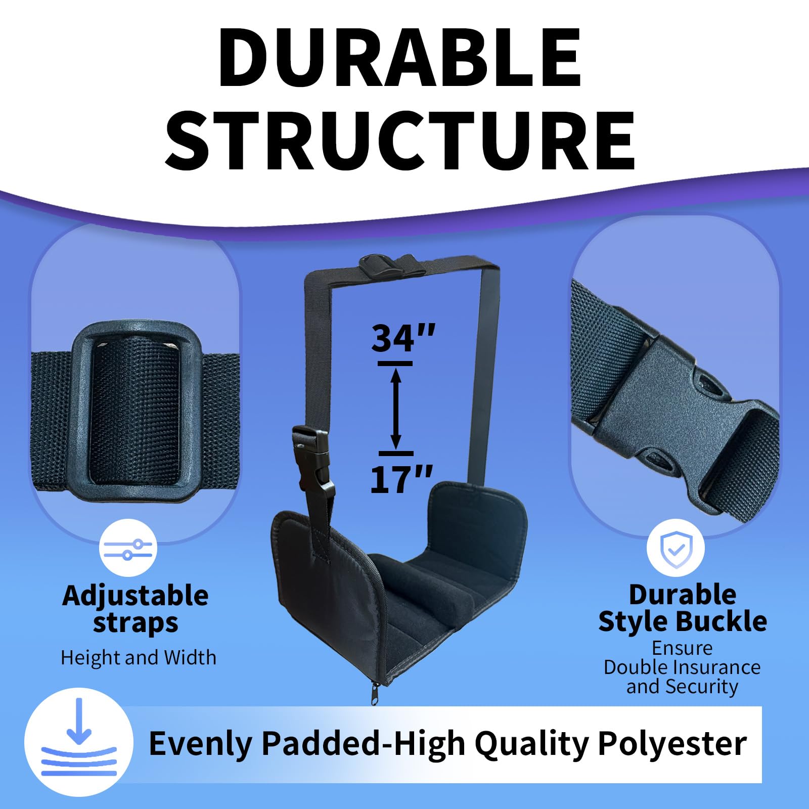 Suproamgo reinforced nylon straps secure the footrest to a tray table.