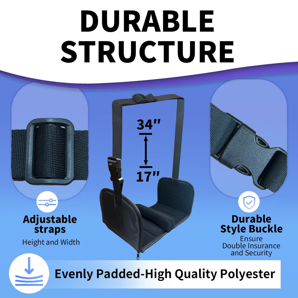 Suproamgo reinforced nylon straps secure the footrest to a tray table.