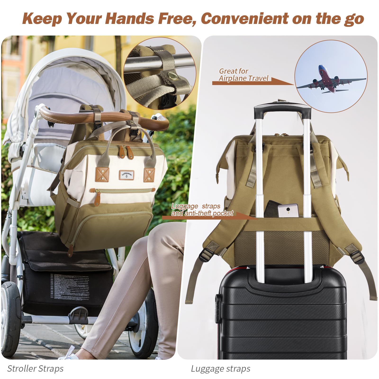 Soft shoulder straps on the SUPROMOMI diaper backpack for comfort