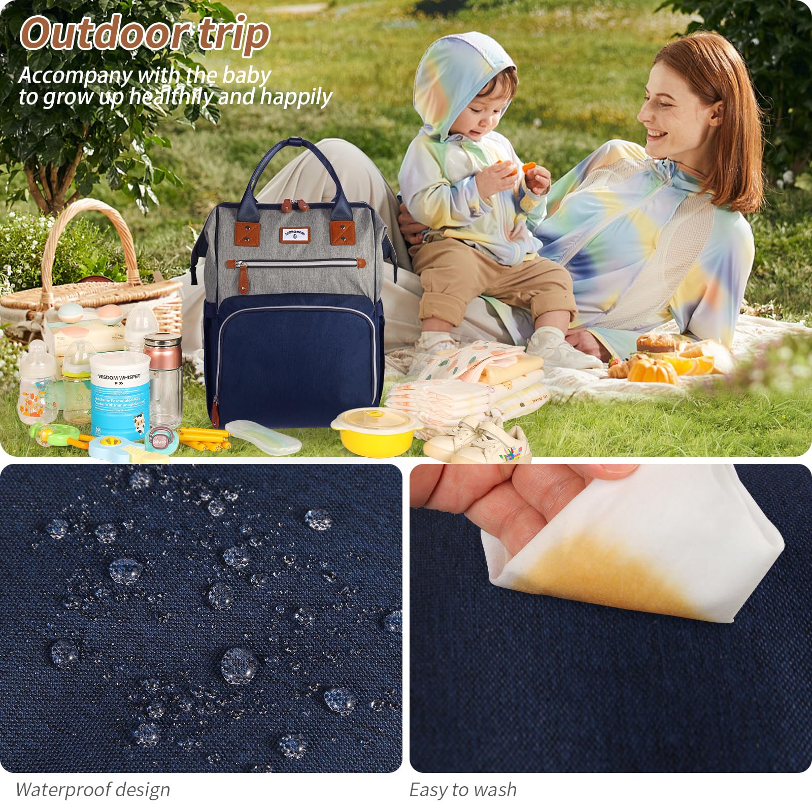 SUPROMOMI diaper bag designed for easy cleaning with hand washing.