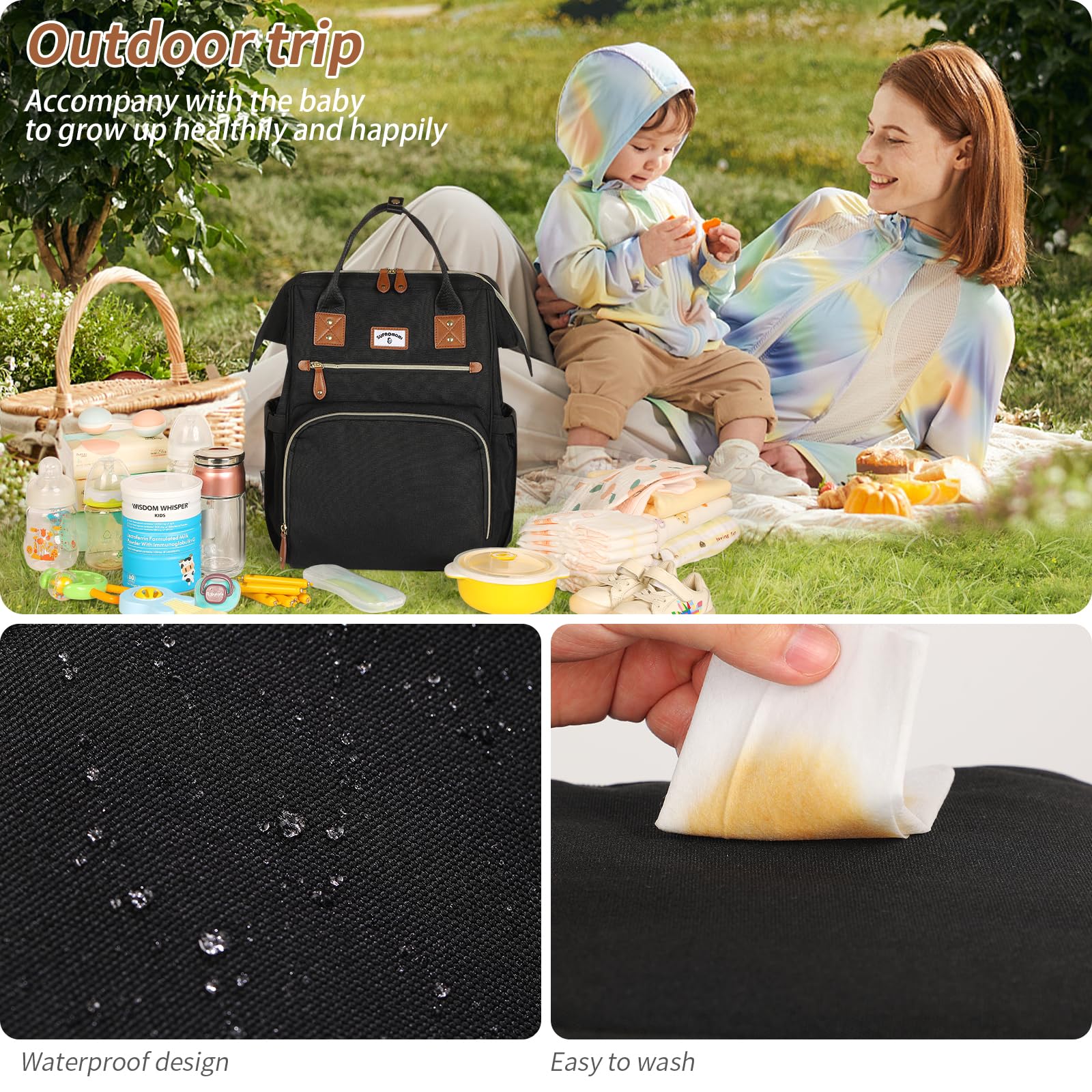 SUPROMOMI diaper bag backpack easy to wipe clean by hand