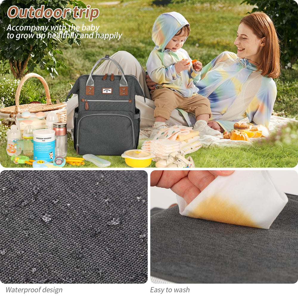 SUPROMOMI gray diaper bag fabric detail emphasizes durable materials