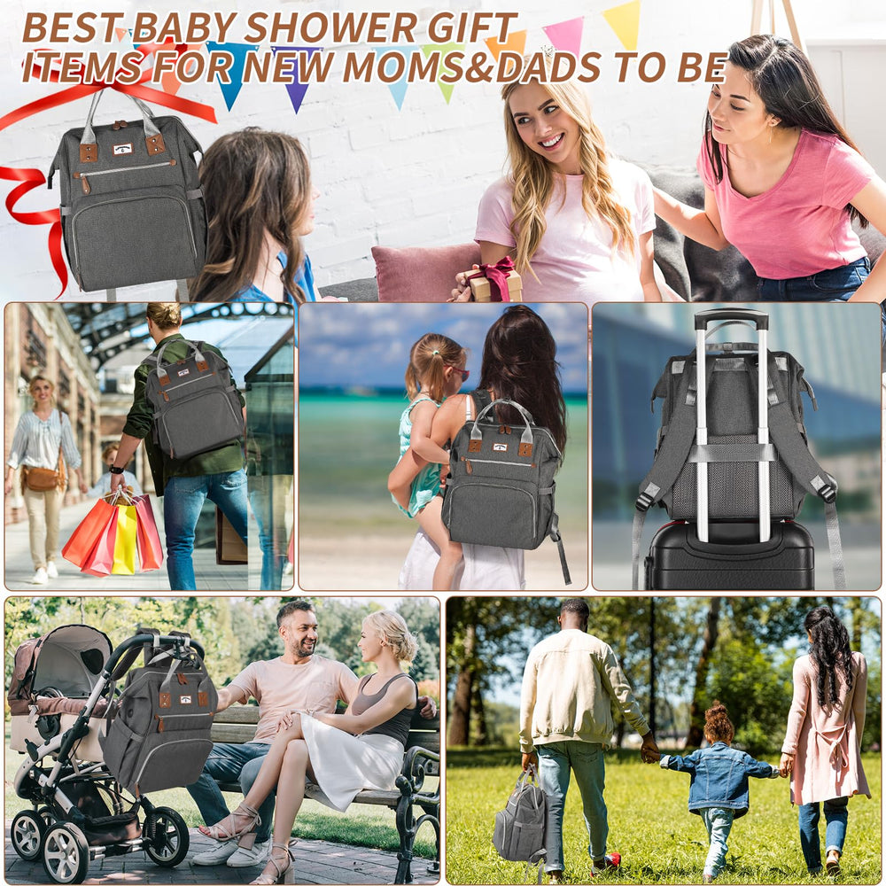 SUPROMOMI gray diaper bag used by a family on an outing
