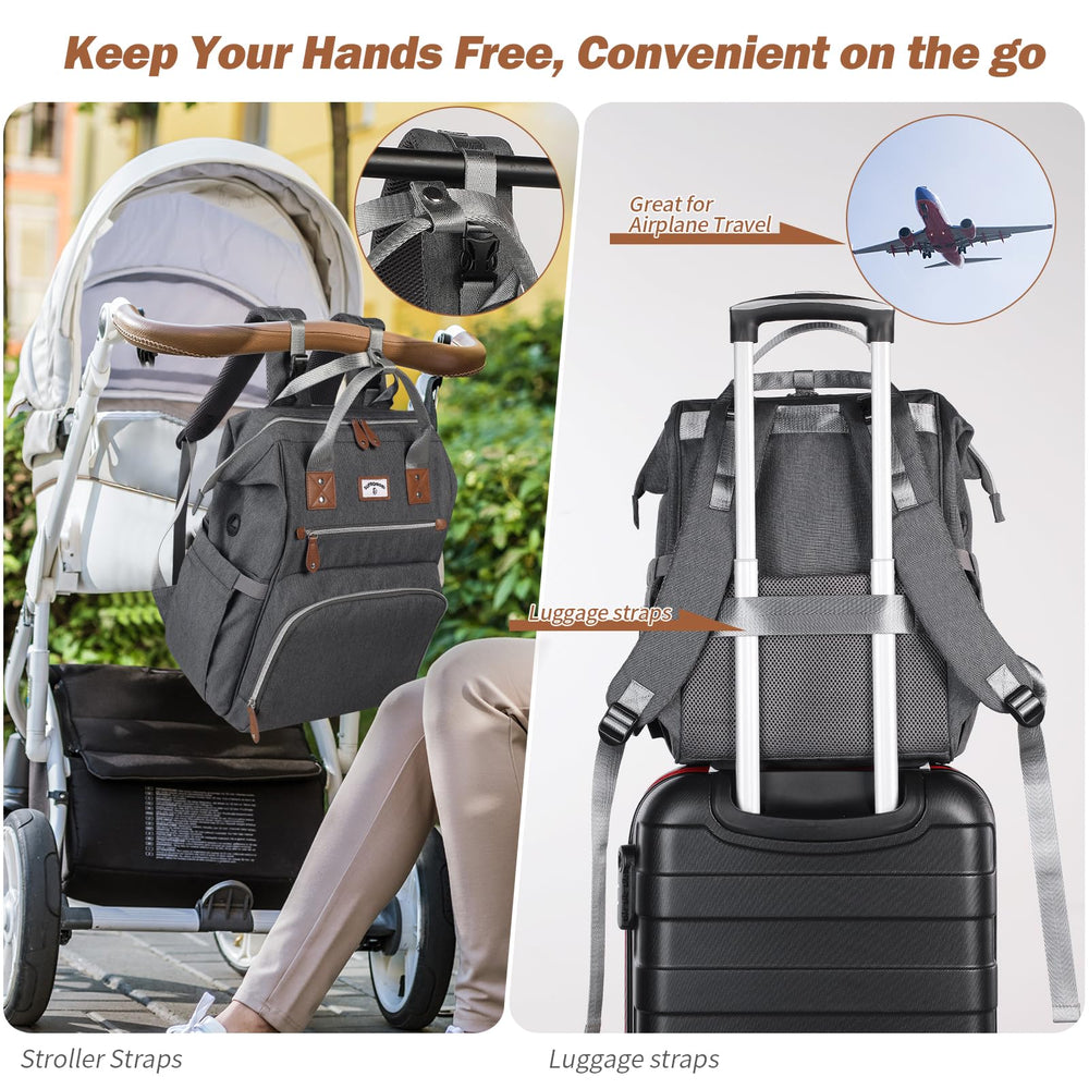 SUPROMOMI gray diaper bag luggage attachment fits with travel setups