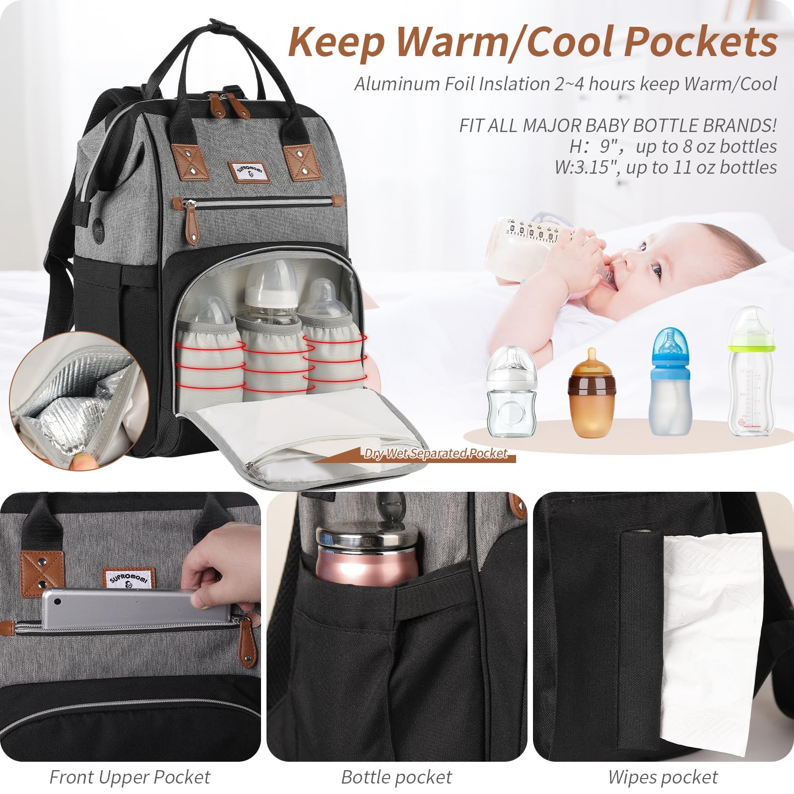Soft-strap design on SUPROMOMI backpack for comfortable all-day wear