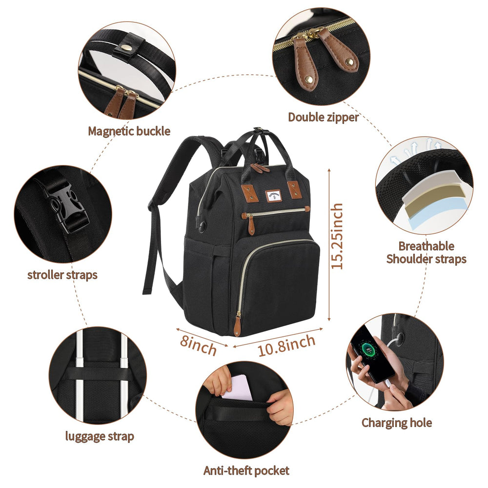 SUPROMOMI diaper bag backpack travel-ready with luggage strap compatibility