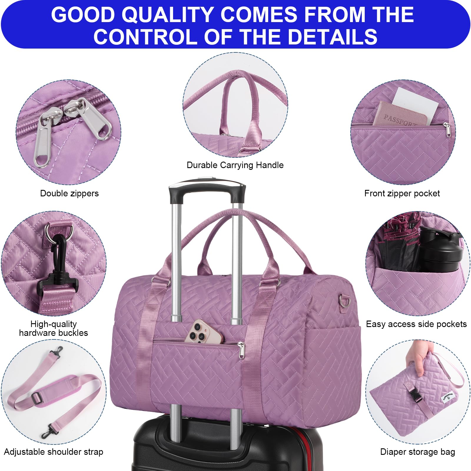 SUPROMOMI Diaper Bag Tote detachable shoulder strap for cross-body use.
