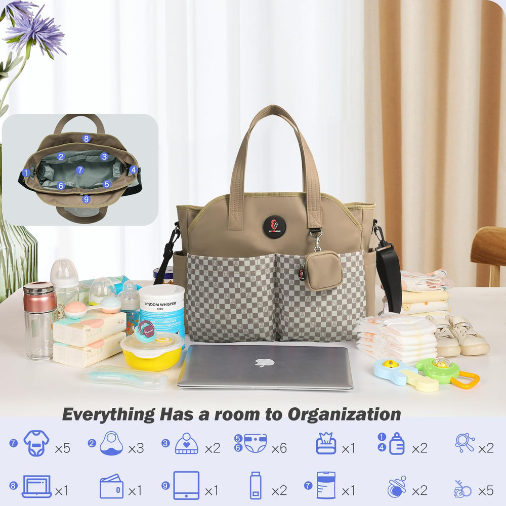 SUPROMOMI front and side pockets store snacks, tissues, and wipes for quick access.