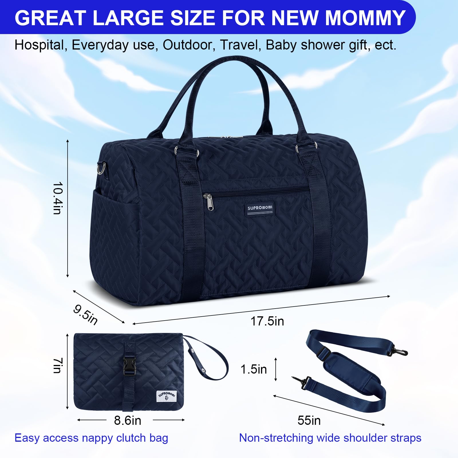 Supromomi diaper bag tote privacy pocket keeps essentials secure during travel.