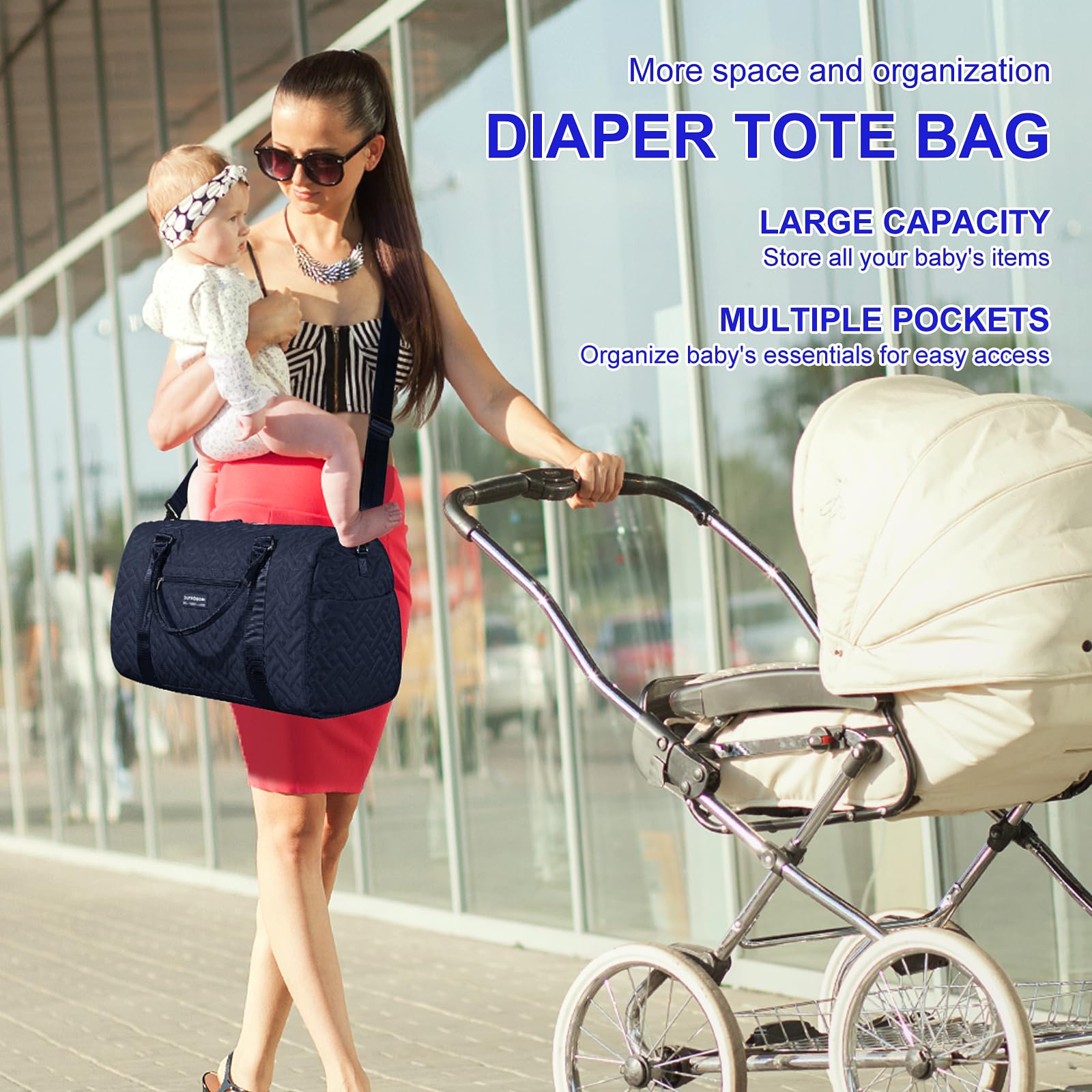 Supromomi diaper bag tote round handle for comfortable carrying anywhere.