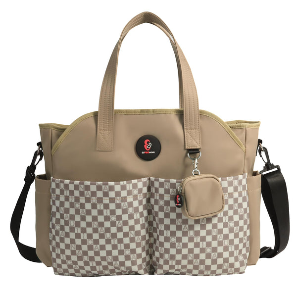 SUPROMOMI diaper bag tote with shoulder strap for comfortable, hands-free outings.