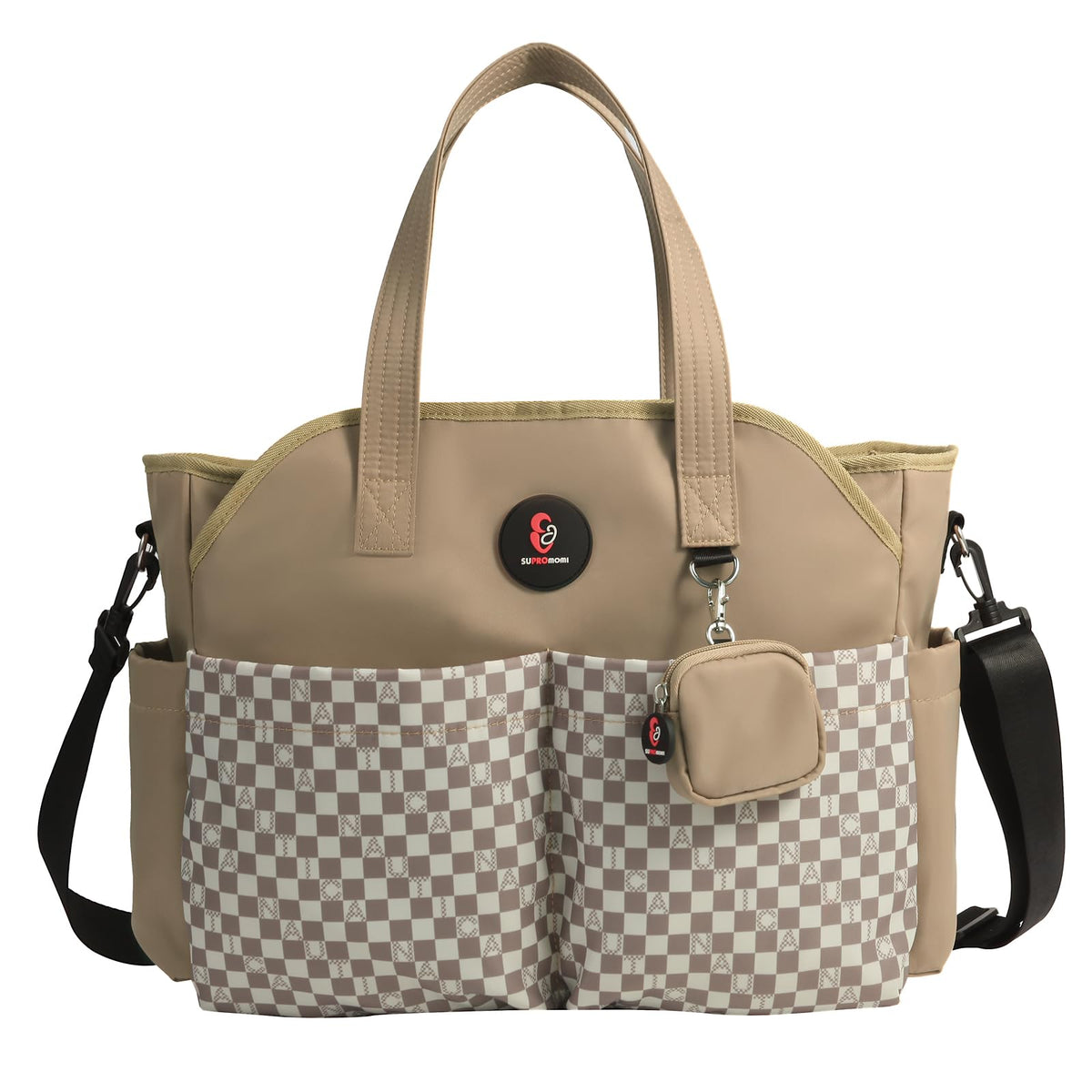 SUPROMOMI diaper bag tote with shoulder strap for comfortable, hands-free outings.