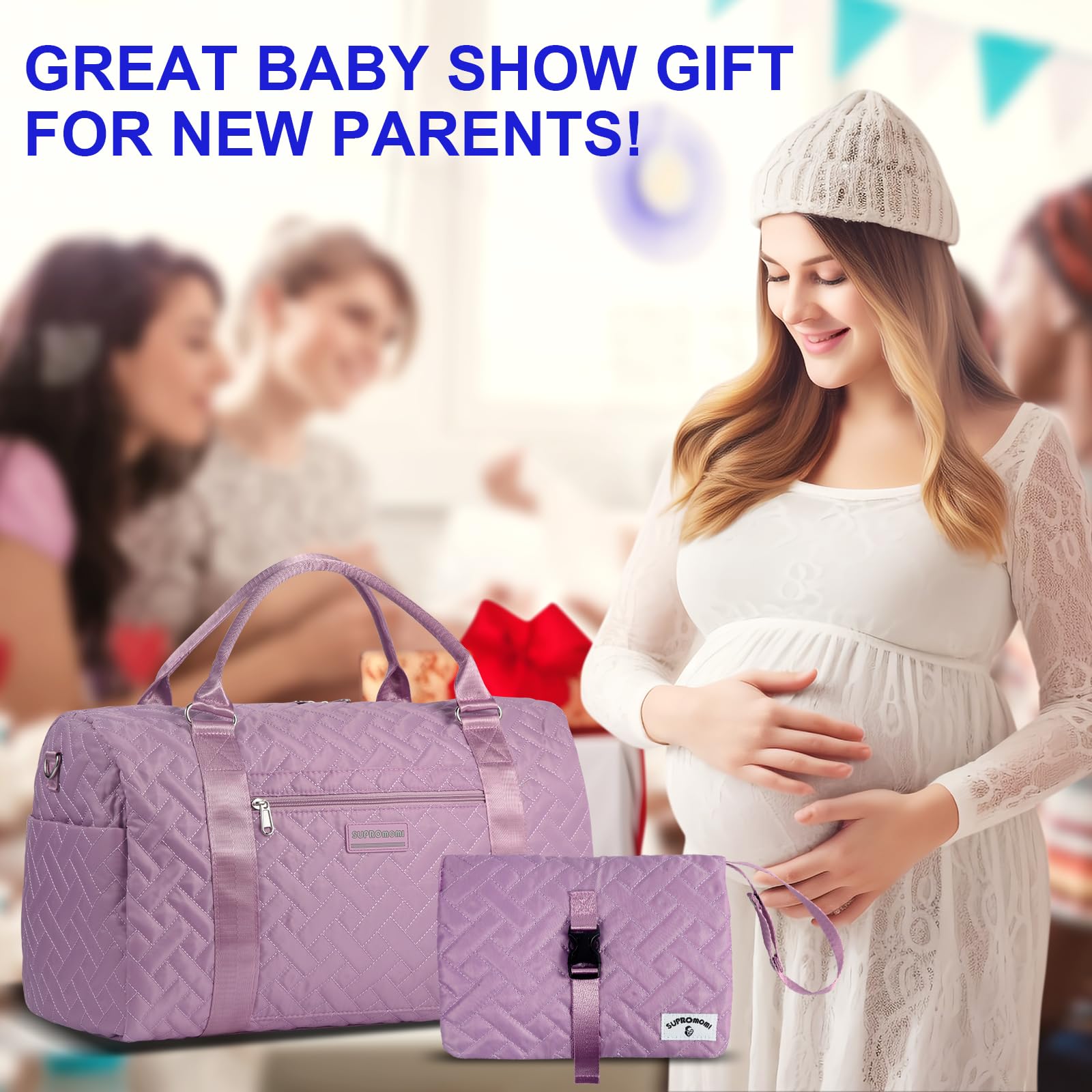 SUPROMOMI Diaper Bag Tote washable cotton interior for easy cleaning.