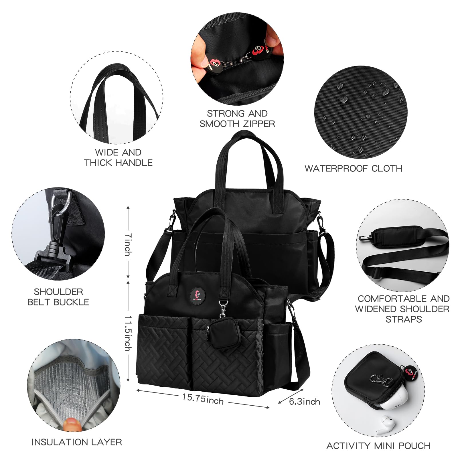 SUPROMOMI Diaper Tote back-pocket keeps diaper pads within easy reach