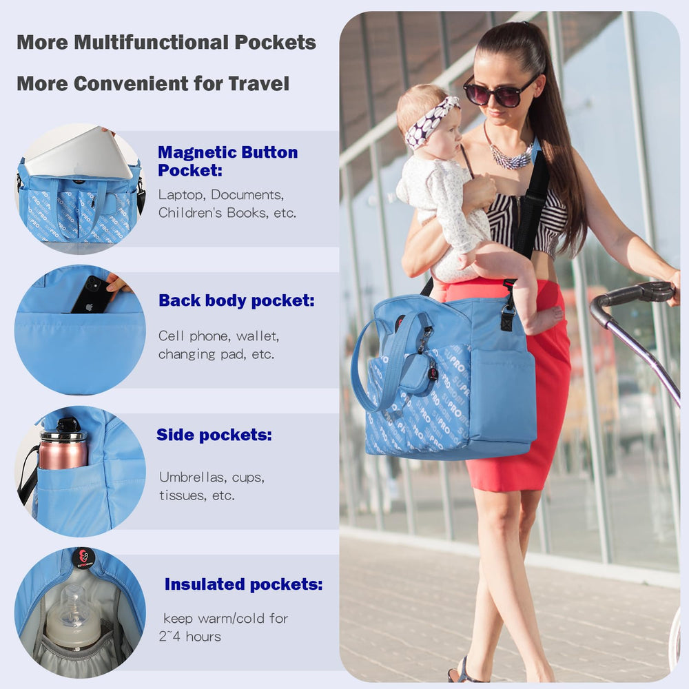 SUPROMOMI diaper tote side pocket for water bottle or umbrella