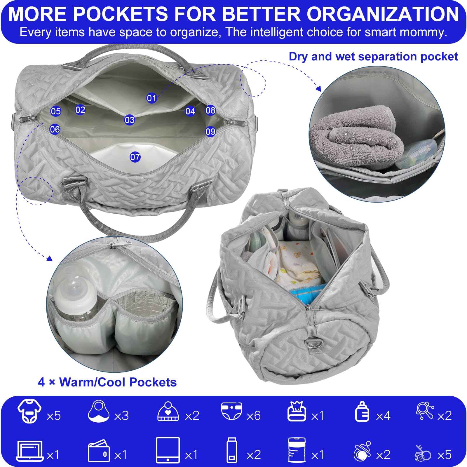 SUPROMOMI insulated bottle pocket keeps drinks ready for baby feeds.