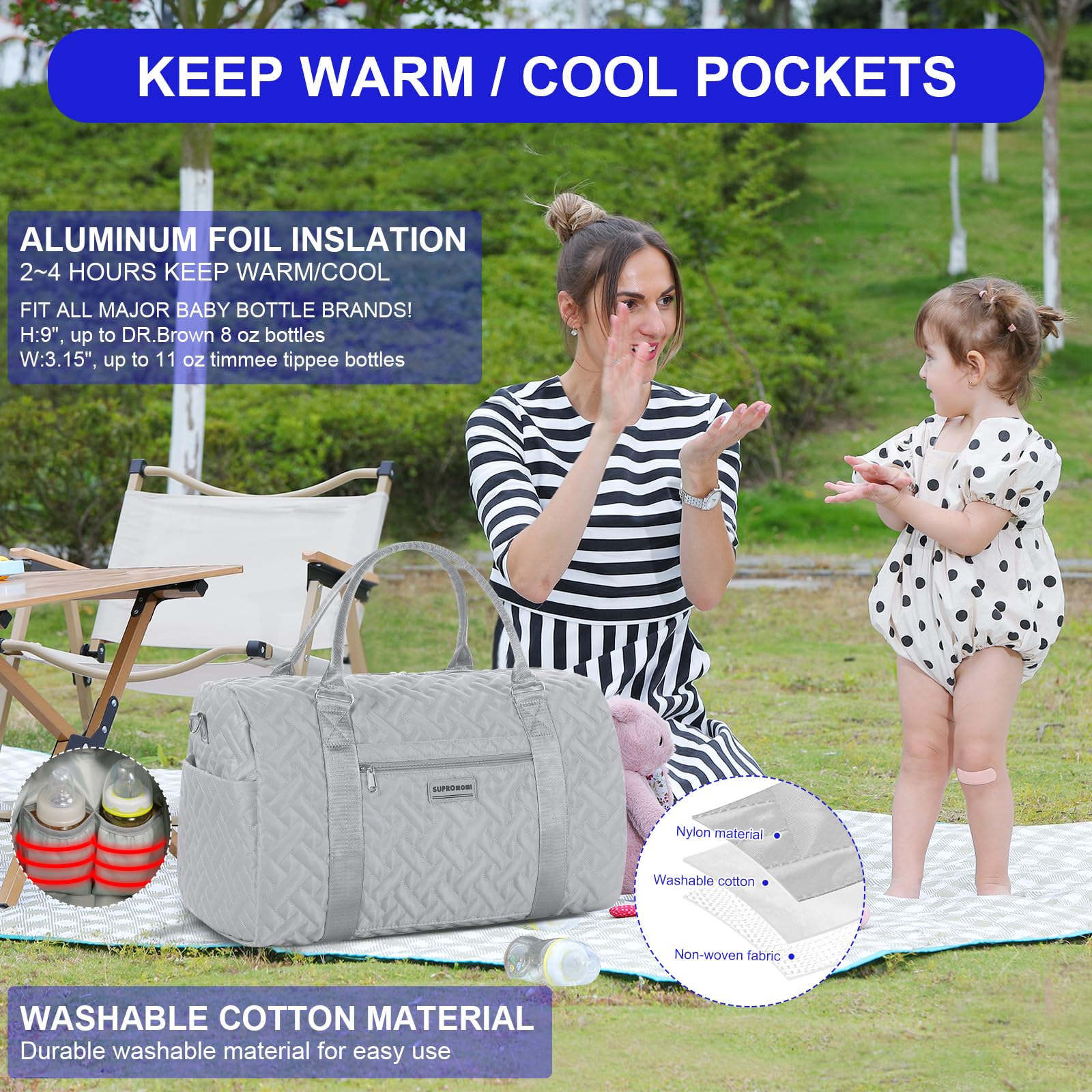 SUPROMOMI round-handle-design offers easy portability for parents on the move.