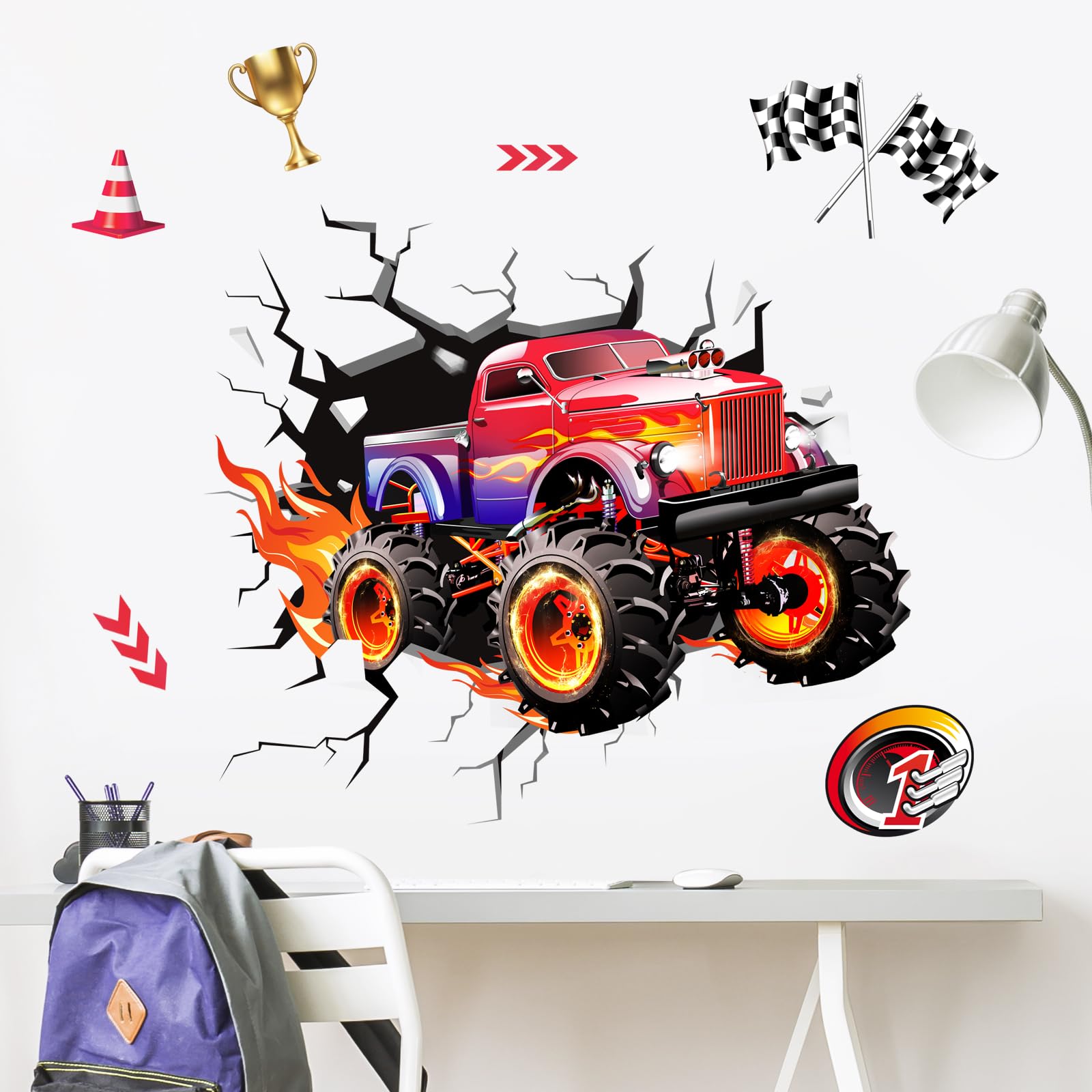Supzone 3D Racing Car wall decal classroom decoration option.