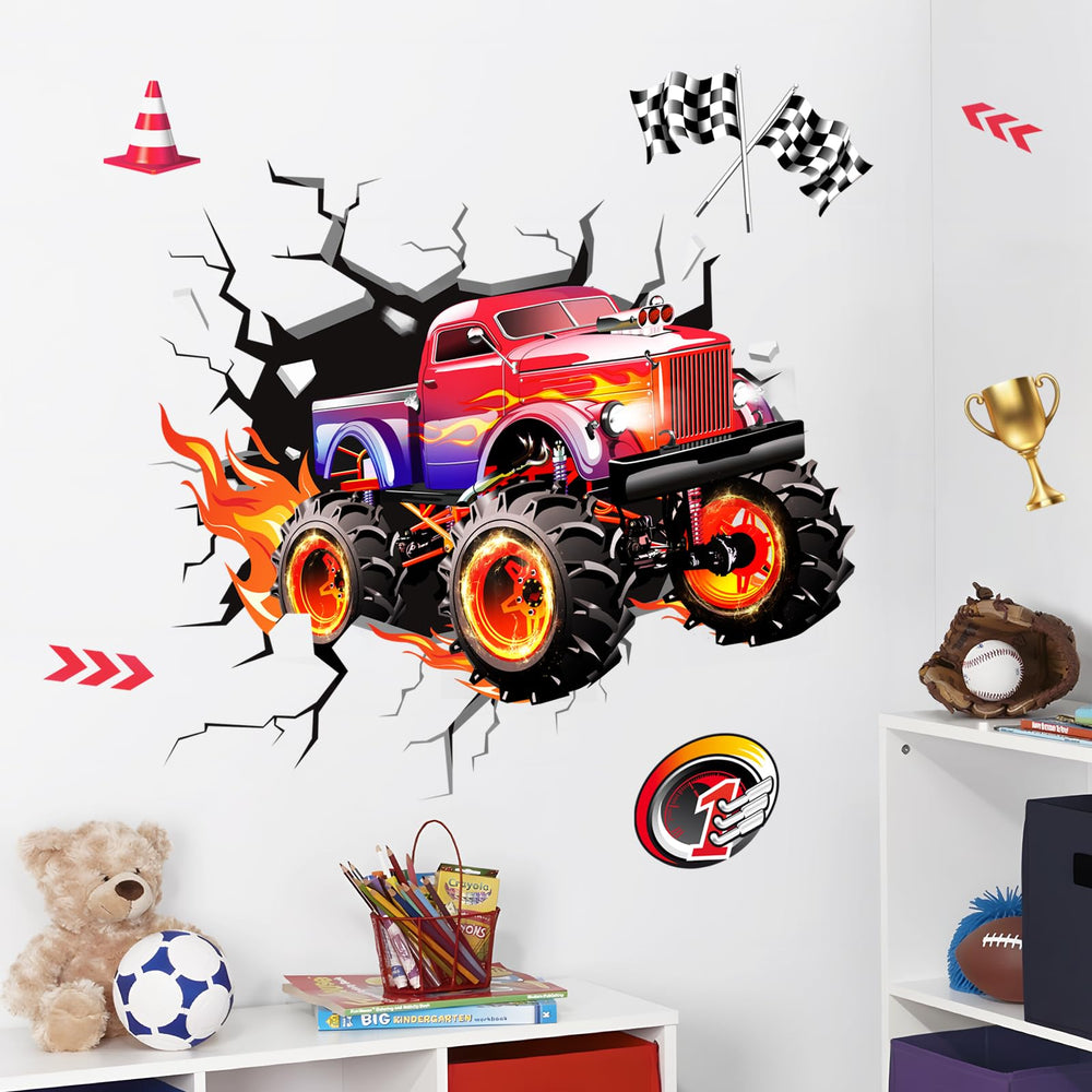Supzone 3D Racing Car wall decal front view energizes the playroom.