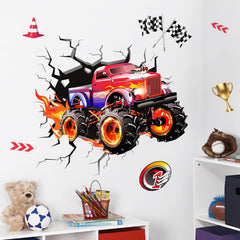 Supzone 3D Racing Car wall decal front view energizes the playroom.
