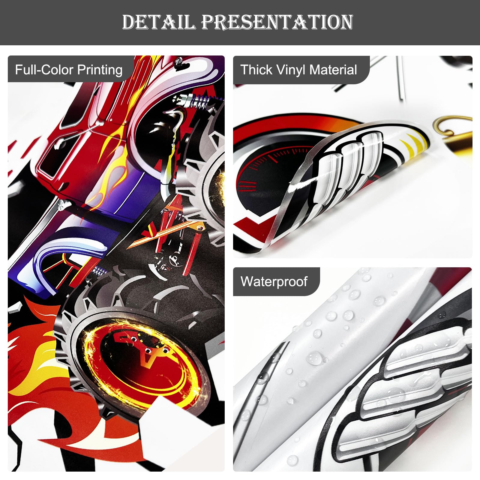 Supzone 3D Racing Car wall decal detailed graphic enhances wall color.