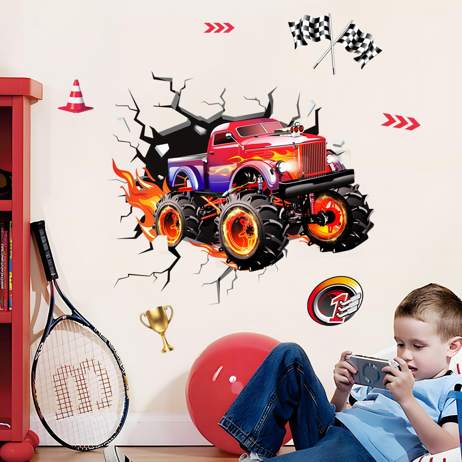 Supzone 3D Racing Car wall decal wall-transform effect in rooms.