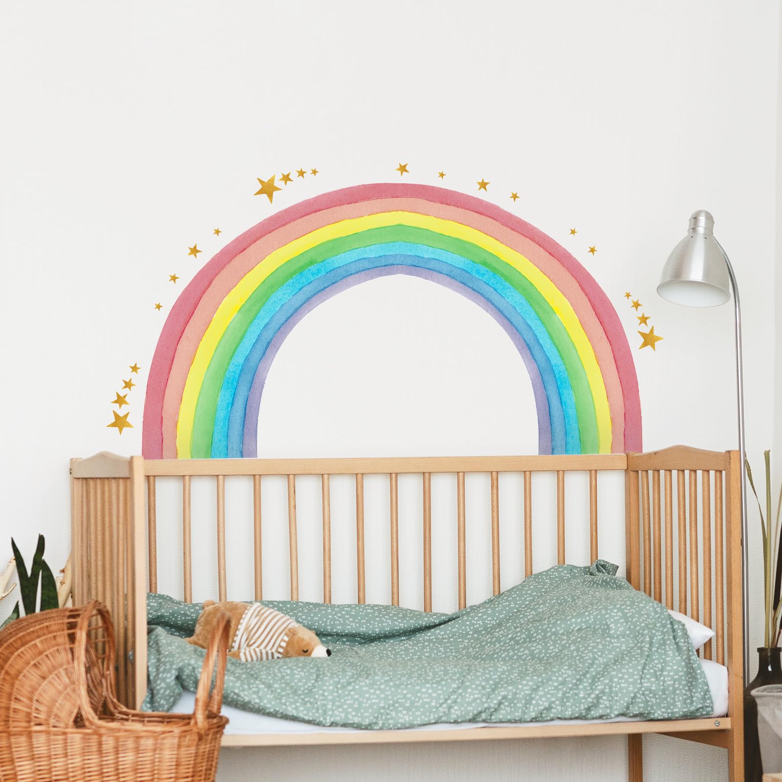 Supzone baby room mural enhances decor with gentle color transitions.