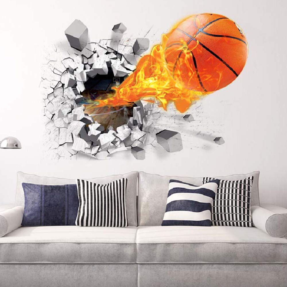 Supzone peel-and-stick basketball wall decal enhances playroom ambiance