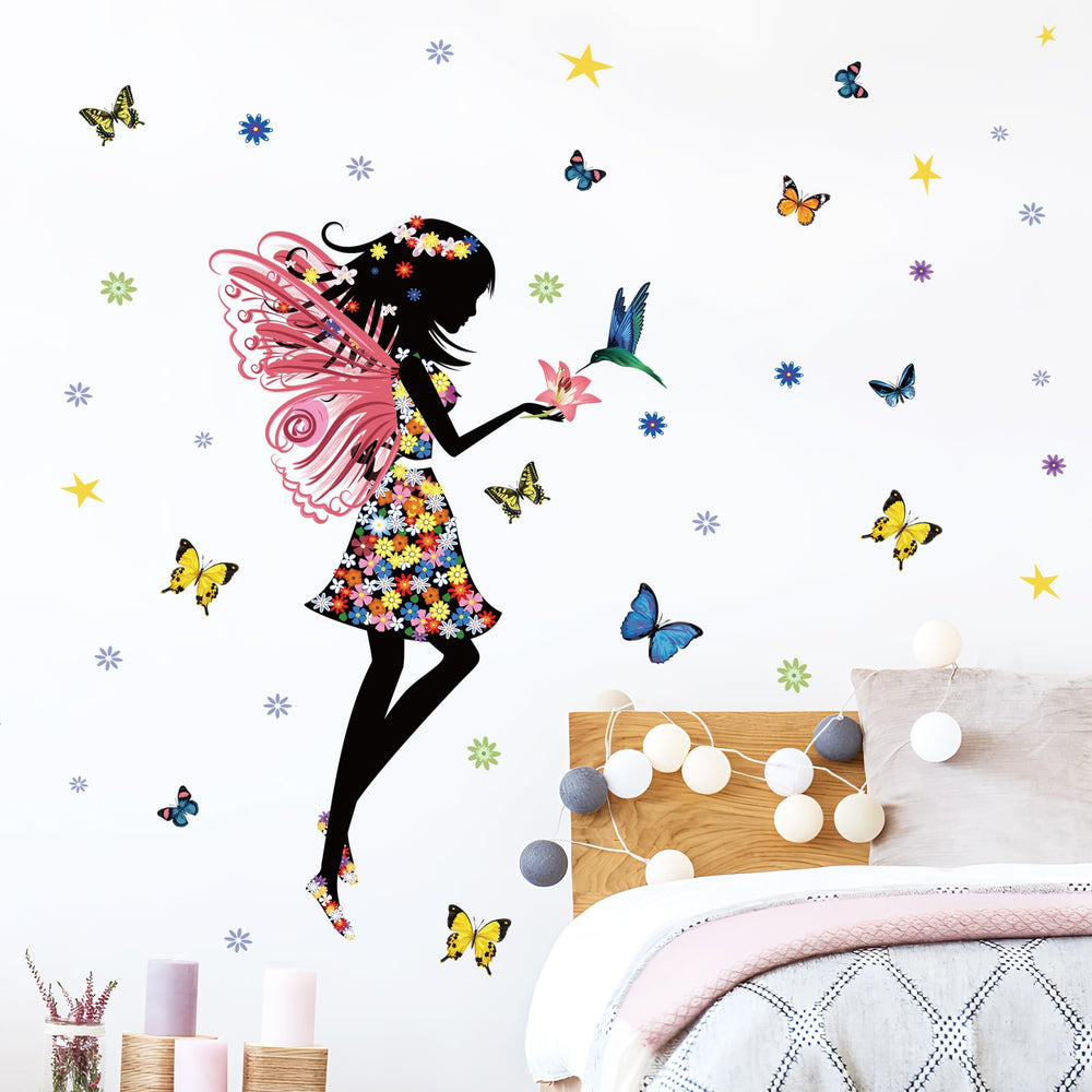 Supzone butterfly girl wall sticker with wings, ideal for a girl's nursery.