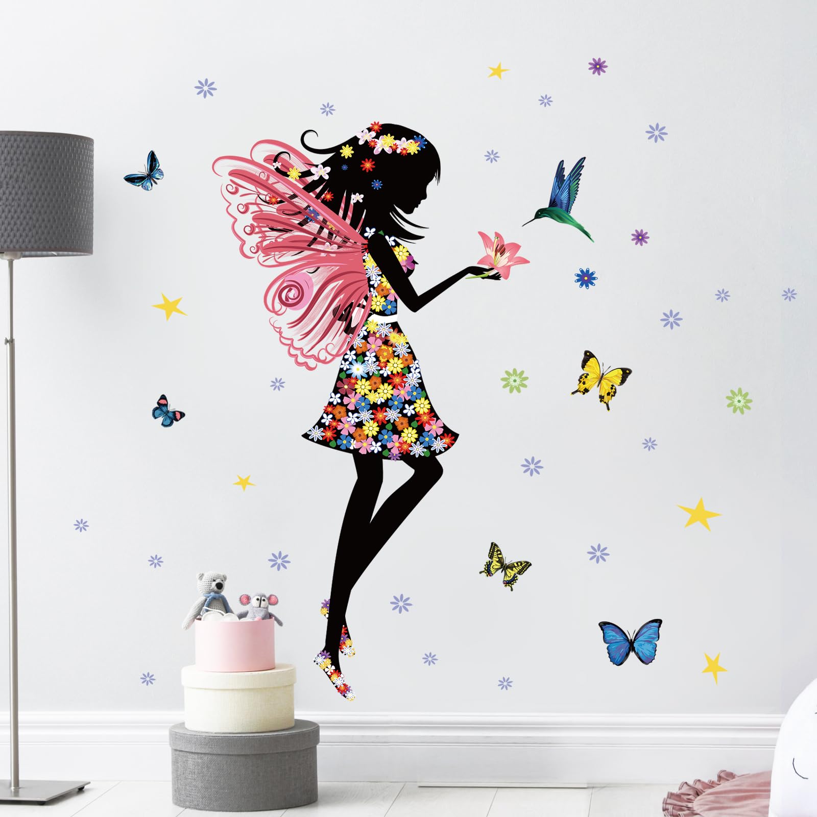 Supzone colorful butterflies wall decal with pink flowers, adds charm to living rooms.