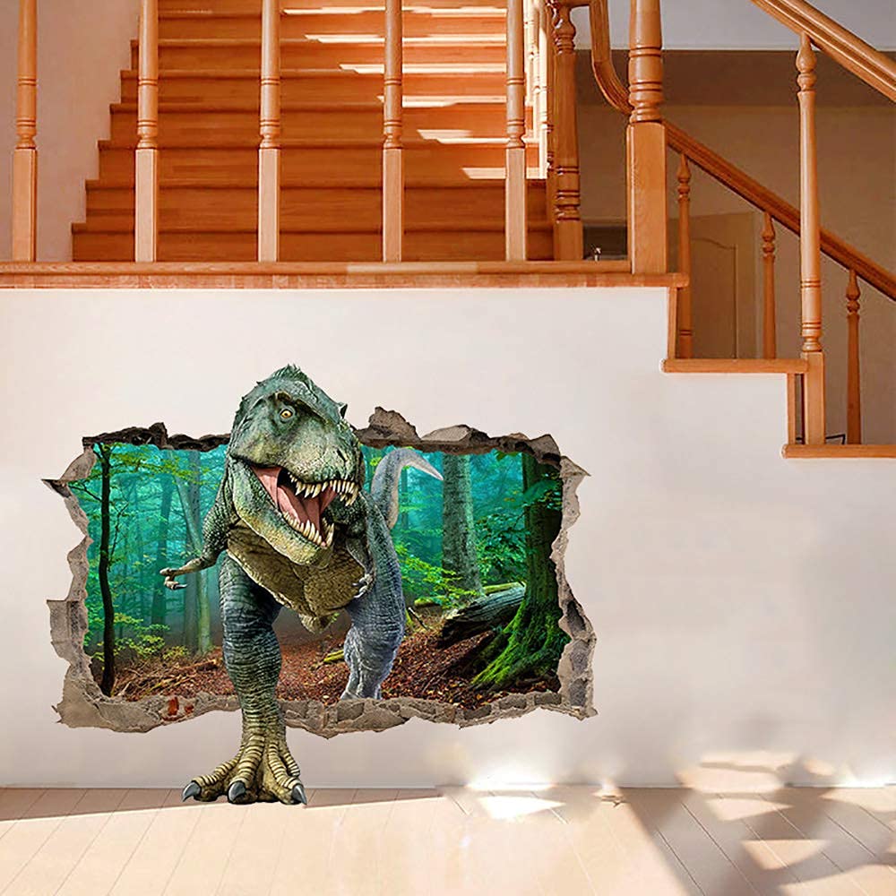 Dinosaur wall stickers applied on wall create a vibrant focal point