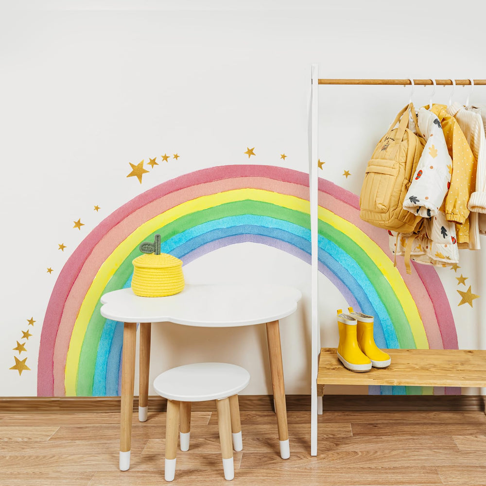Supzone nursery wall art creates a soft, colorful backdrop for baby.