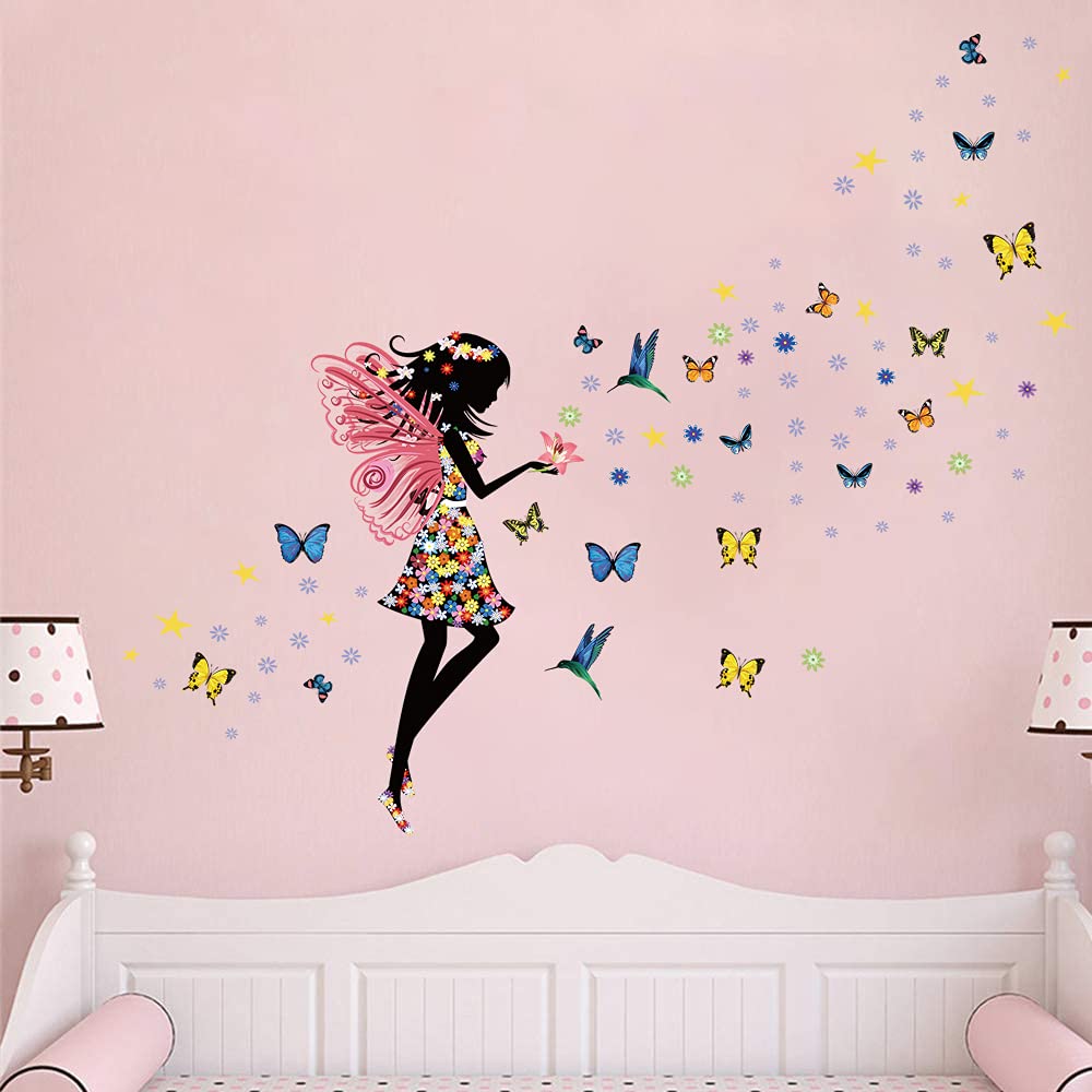 Supzone pink flowers nursery wall art creates playful decor.