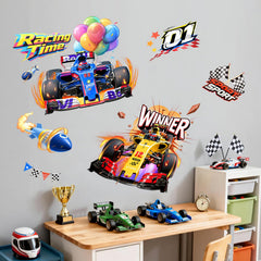 Supzone racing car wall decal set, two sheets for quick room transformation.