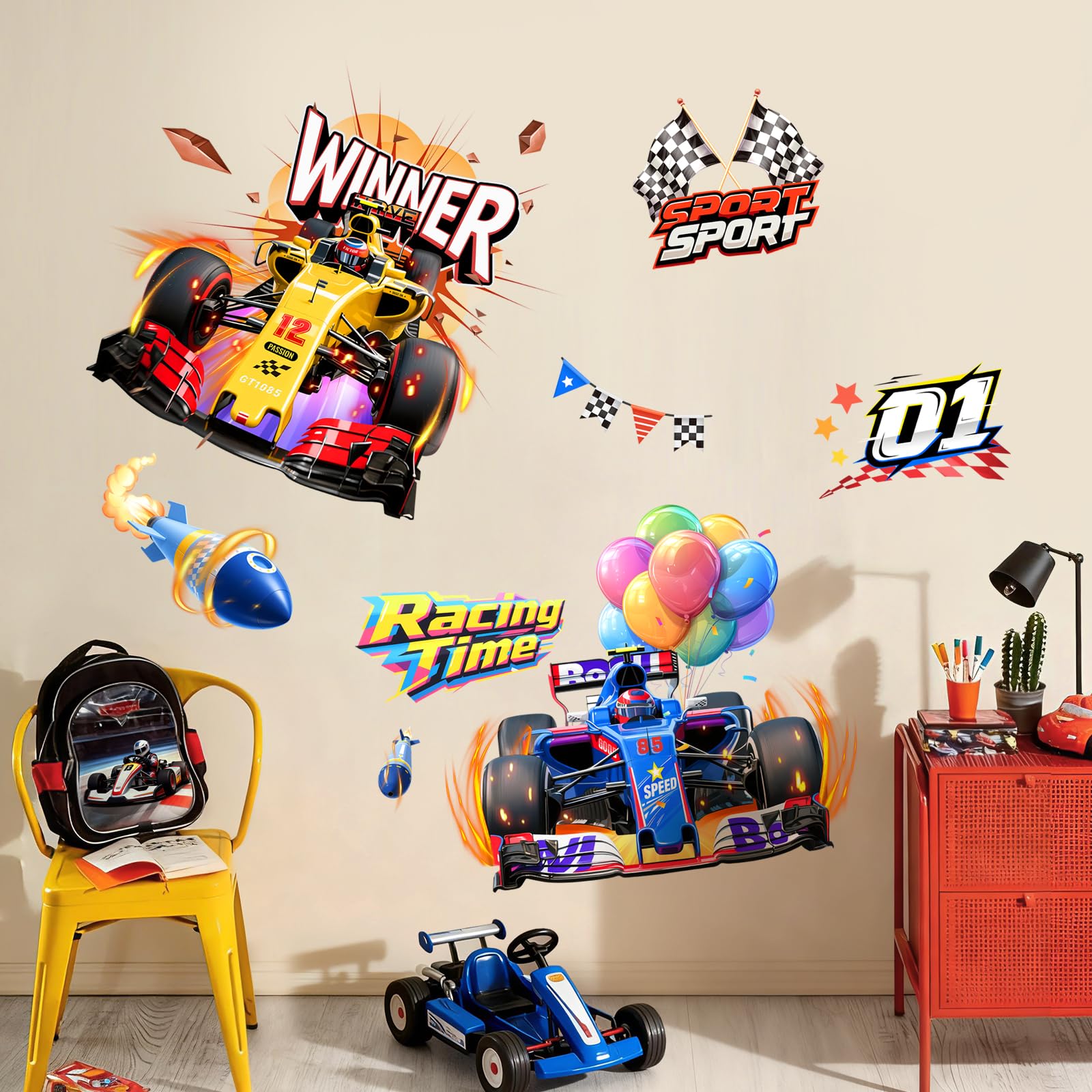Supzone racing car wall decor, ideal for birthdays and gift ideas.