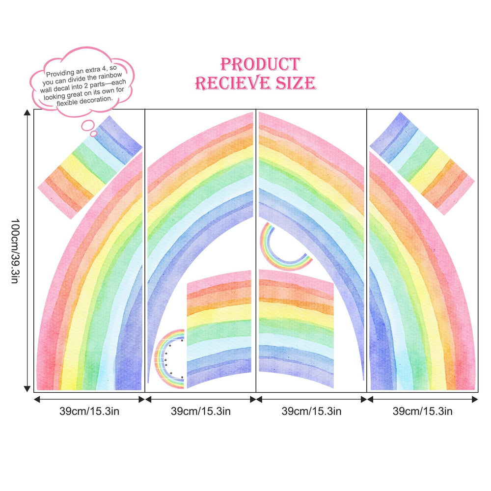 Supzone rainbow decals for nursery walls create a soft colorful backdrop.