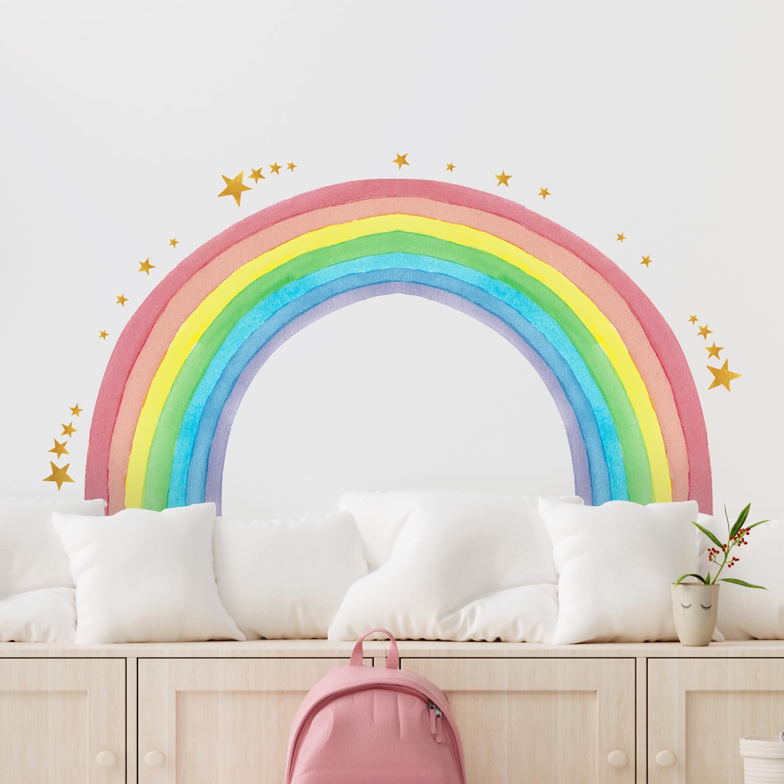 Supzone rainbow wall decal with watercolor hues for a bright nursery focal point.