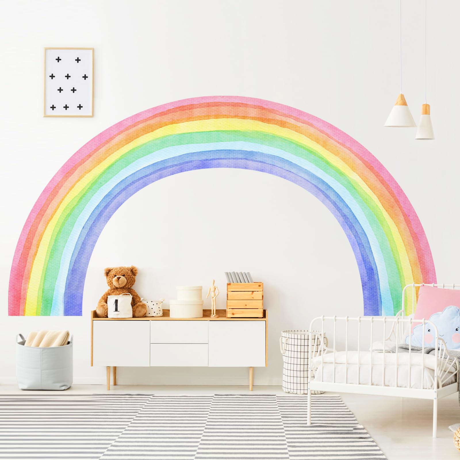 Supzone rainbow wall decal in watercolor design brightens living spaces.