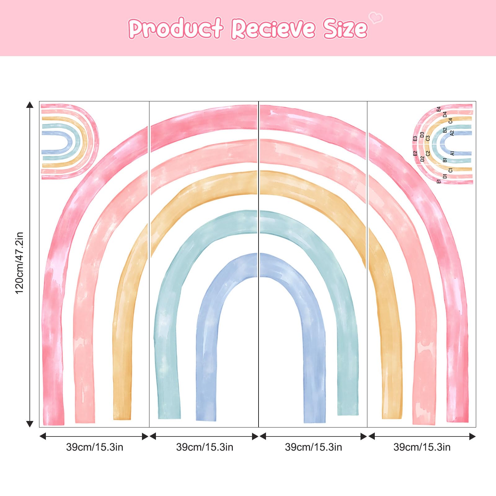 Supzone rainbow mural; size guidance aids room planning.