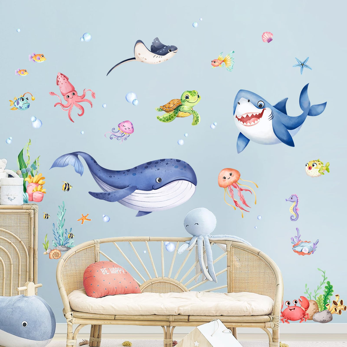 Supzone Under The Sea whale wall decal brightens kids' room and sparks imagination.