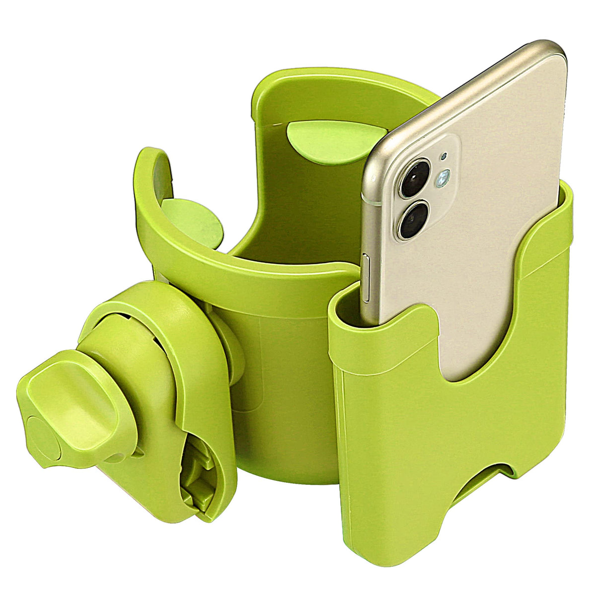 Suranew adjustable stroller cup holder mounted on a handlebar for secure drinks during walks.