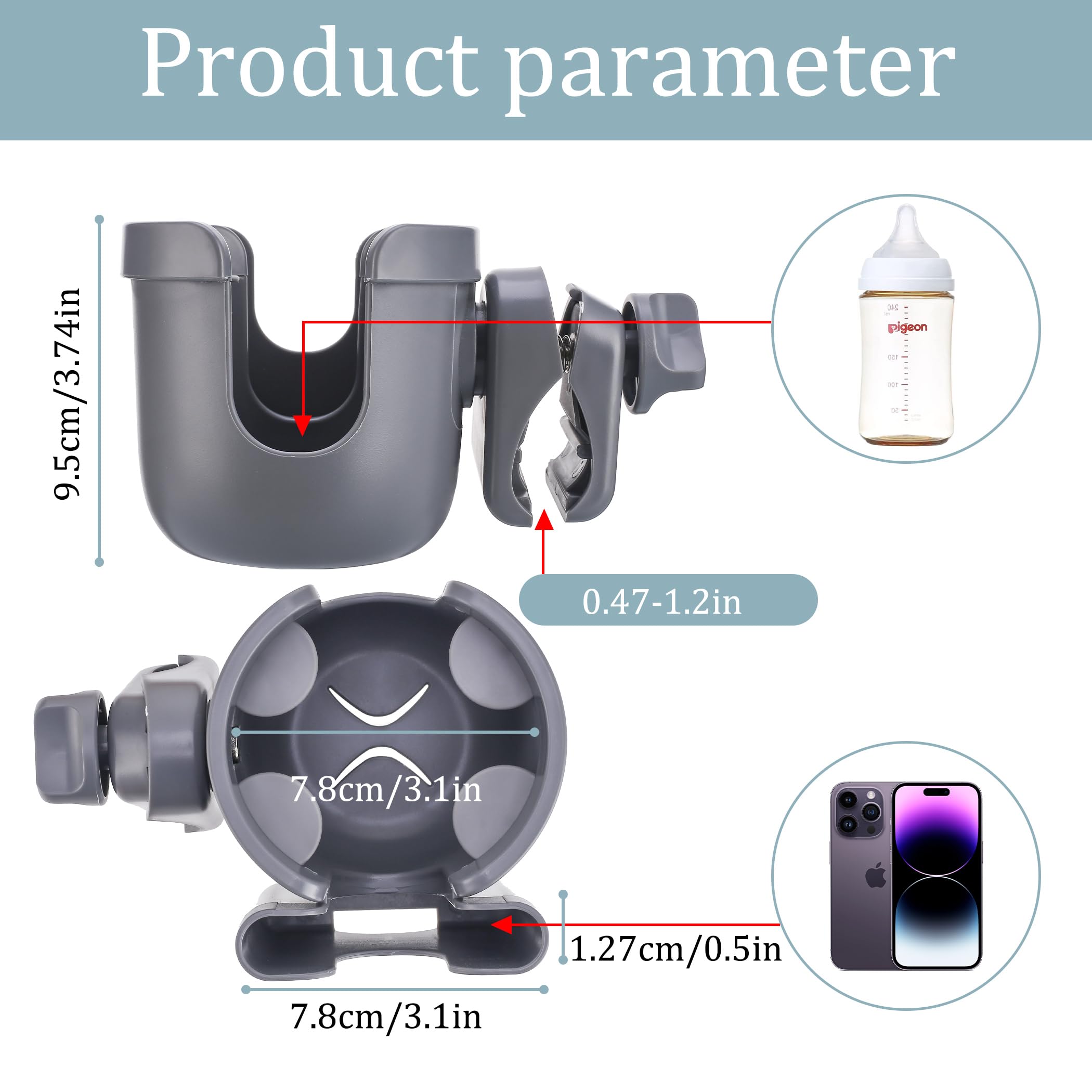 Suranew stroller cup holder non-slip surface keeps drinks steady on bumpy sidewalks.