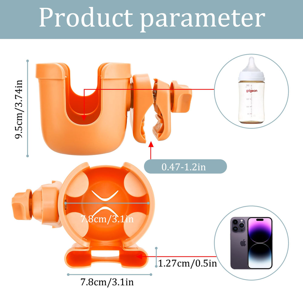 Suranew cup holder with phone slot in orange, side view for accessibility